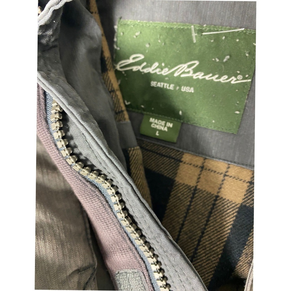 Eddie Bauer Mens Field Jacket Large Olive Green Hooded Utility Coat - Picture 3 of 8